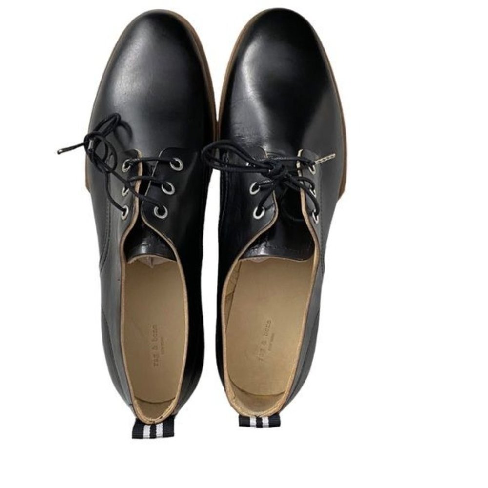 Rag & Bone Audrey Leather Shoes Oxford Tie Up Flats Black 41